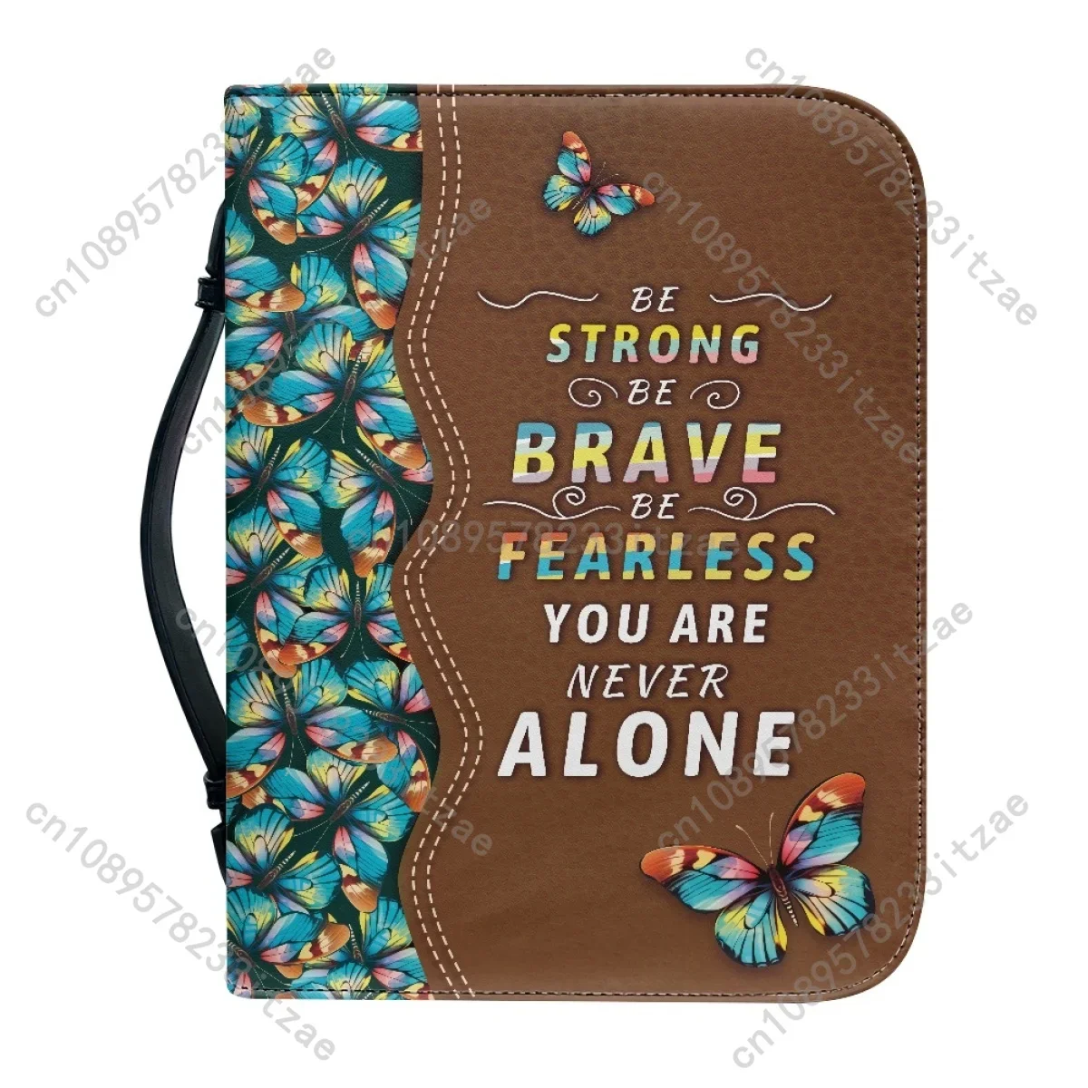 2024 Personality Handle Holy Storage Study Boxes Be Strong Be Brave Print Butterflies Design Women’s  Bible Cover Case Customize