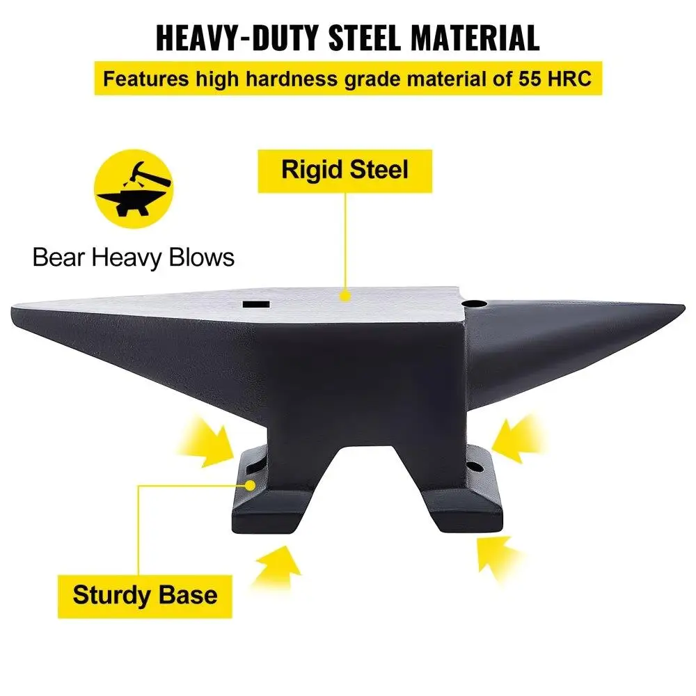 Bigorna de ferro fundido de 110 libras com base grande e chifre redondo - Ferramenta de ferreiro durável para dobrar e modelar metal