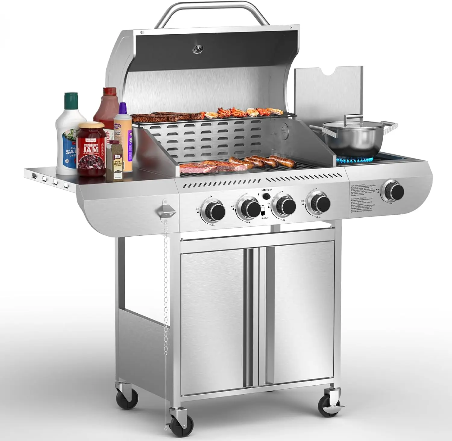 

G41 Pro BBQ Grill,Heavy-Duty Stainless Steel Gas Grill, 4 Burner Gas Grill with Side Burner,42000 BTU Propane Grill for Outdoor