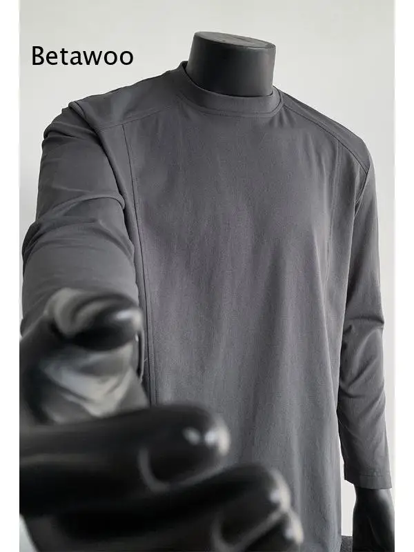 Autumn Mens White Small Neckline Set In Shoulder Long Sleeve Top Clean Fit Style Inner Undershirt For American Casual Daily Mat