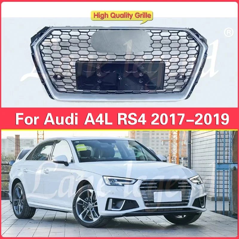 For RS4 Style Front Sport Hex Mesh Honeycomb Hood Grill For Audi A4/S4 B9 2017 2018 2019 Car Styling Car Auto Parts