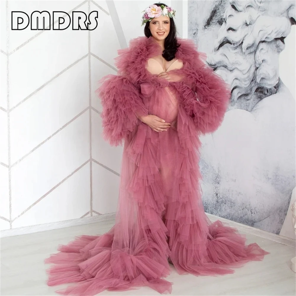 

Customized Colors Fluffy Tulle Maternity Dress For Photo Shoot Tiered Fluffy Maxi Women Dress Formal Gown For Mother to Be