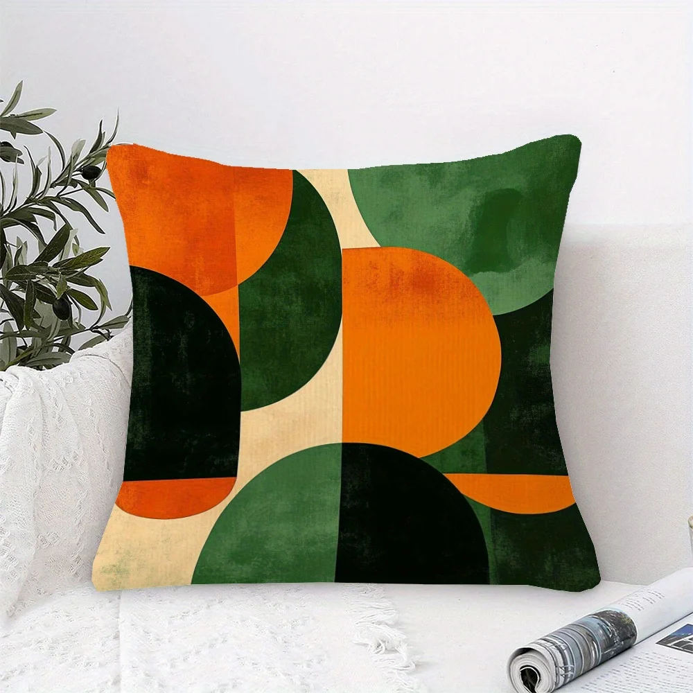 Vintage Mid-Century Modern Pillow Cover - Green Orange Black Sofa Bedroom Decor