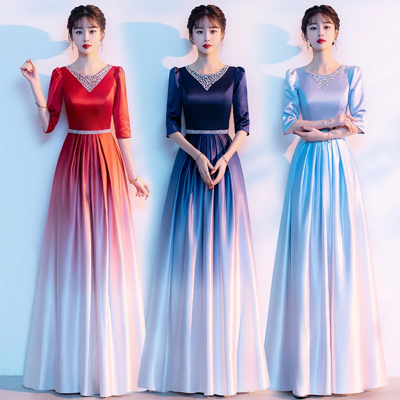 

Элегантное красное длинное атласное платье для женщин: наряд для выступлений в хоре, церемоний и торжеств, стройнящее вечернее платье в пол