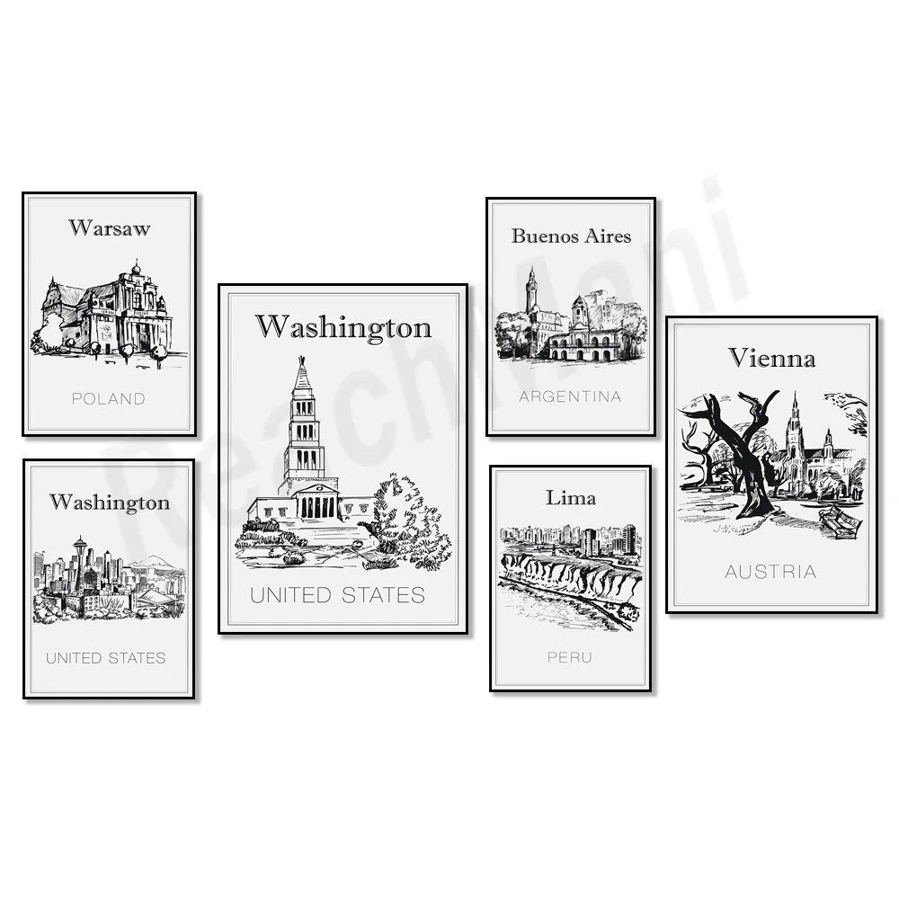 

Bogota, Helsinki, Kiev Ukraine, Argentina, Lima Peru, Washington, USA, Poland, Vienna, Europe Vatican landmarks travel poster