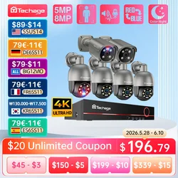 Techage 8CH 4K UHD 8MP PTZ POE Camera System Outdoor AI Human Detect Two-way Conversation CCTV Video Surveillance H.265 NVR Kit