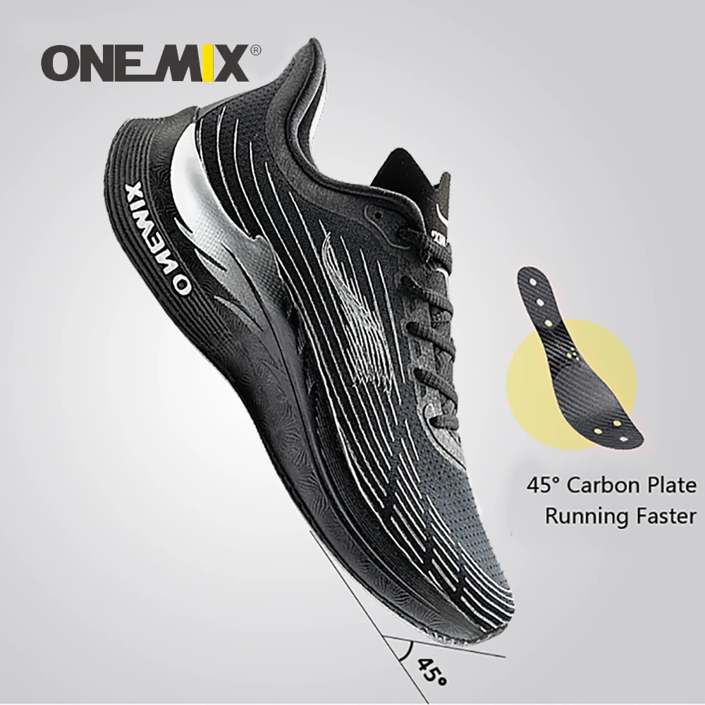 ONEMIX Men Marathon carbon Running Black Breathable Mesh Sneakers Luxury Brand Wear-resistant Outdoor Walking Sport Plate Shoes