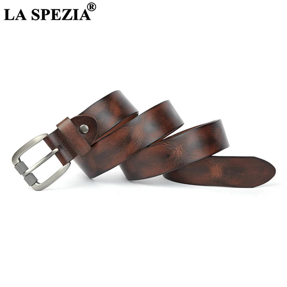 

LA SPEZIA Brand New Design Genuine Leather Belt Male Vintage Men Belt for Trousers Coffee Brown Casual High Quality Belt Black