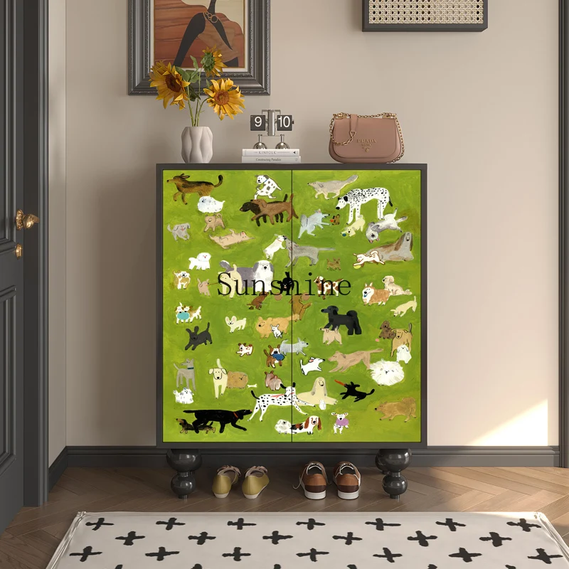 

French simple modern home wall locker solid wood puppy shoe cabinet