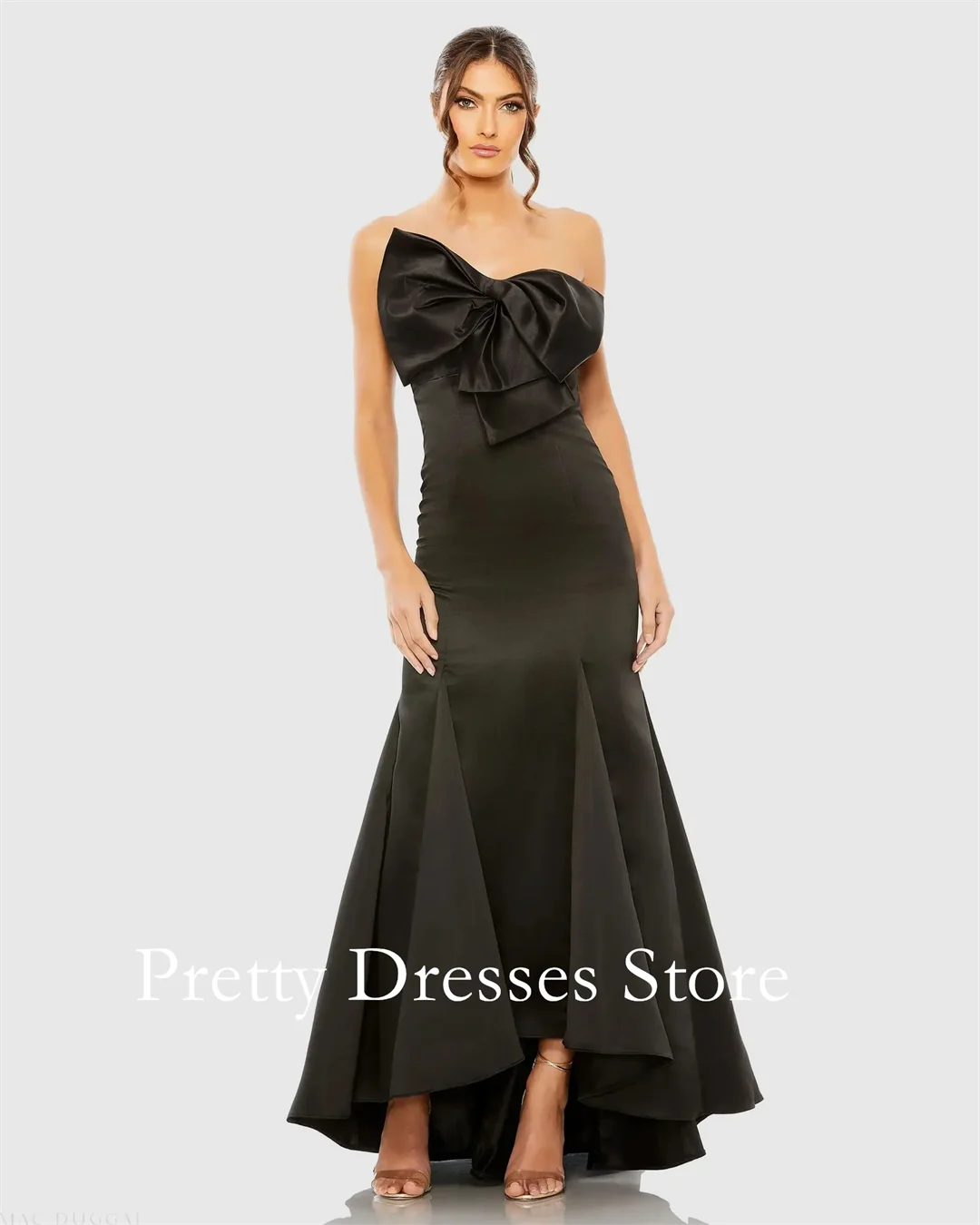 

Black Strapless Bow Mermaid Gown Ruched Backless Evening Dresses Customized Party Prom Gowns Formal vestidos de fiesta