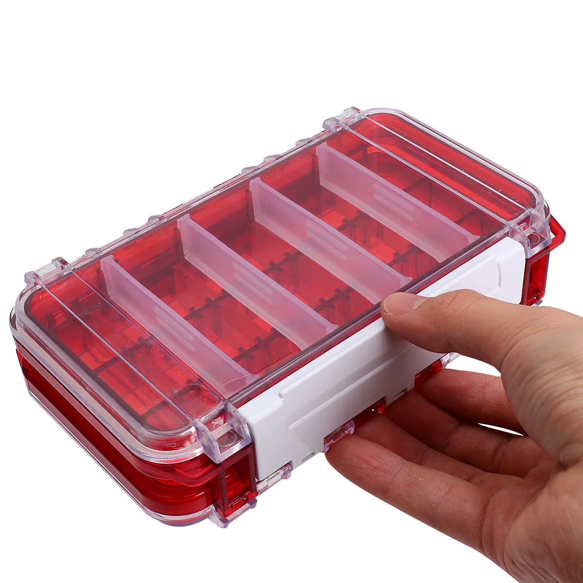 طبقة مزدوجة مقاوم للماء صندوق معالجة الصيد الأحمر مقبض محمول تخزين قابل للتعديل في الهواء الطلق الصيد إغراء صندوق هوك الطعم تأثير