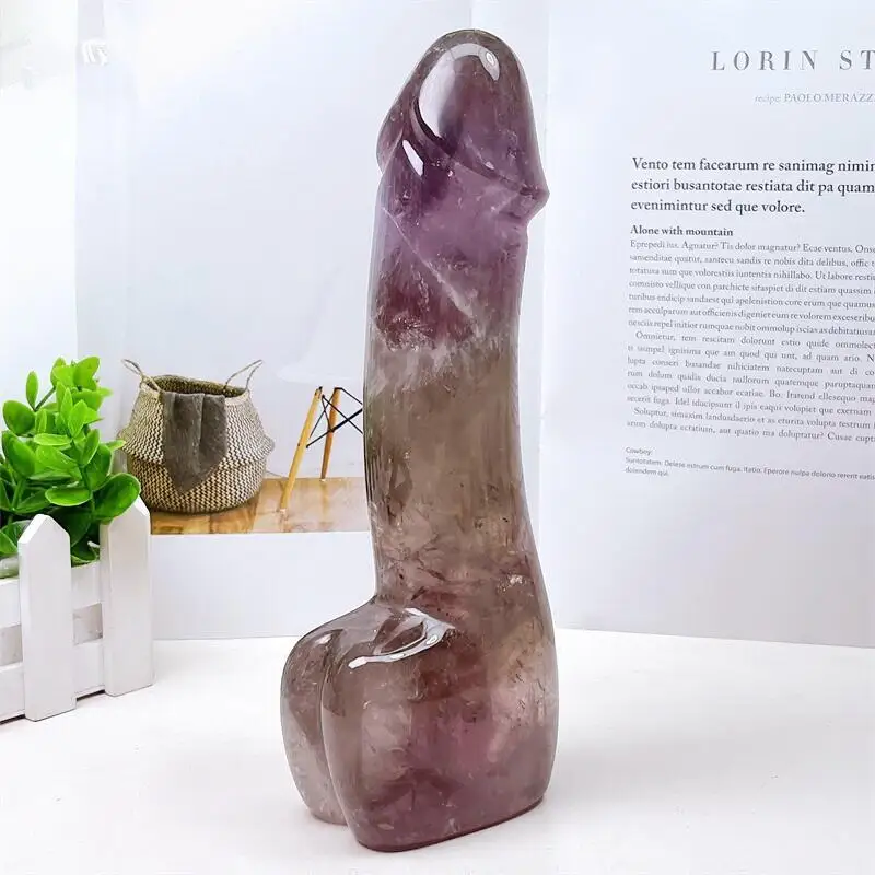 20cm Natural Amethyst Penis Carving Crystal Wand Hand Carved Massage Stick Healing Gemstone For Women Gift 1pcs