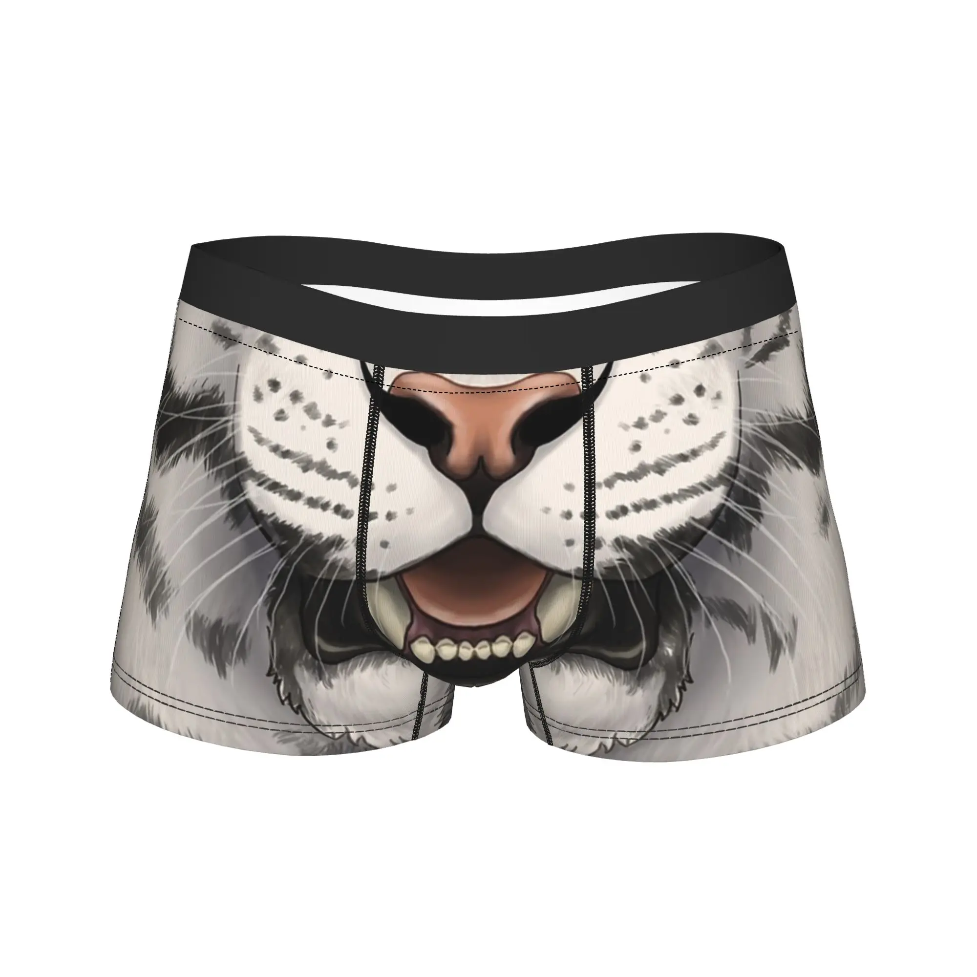 

Men White Tiger Animal Stripes Long Underwear Funny Printed 3D Cool Novelty Boxer Briefs Shorts Panties Male Soft Underpants