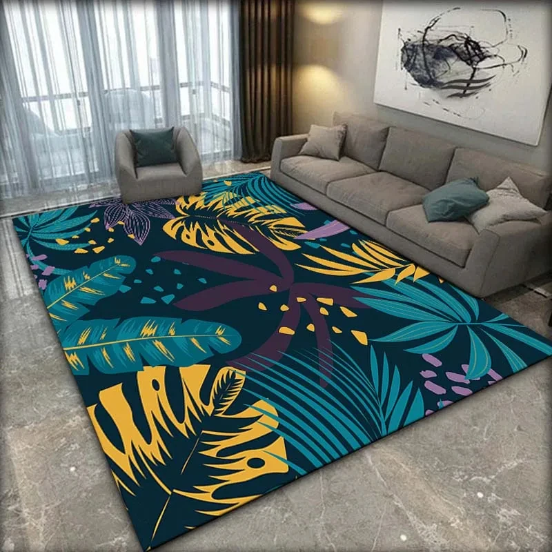 3D Palm Leaf Carpet Green Tropical Plants Rugs Kitchen Bathroom Anti-Slip Door Mats Carpet Living Room Bedroom Decor Floor Rugs