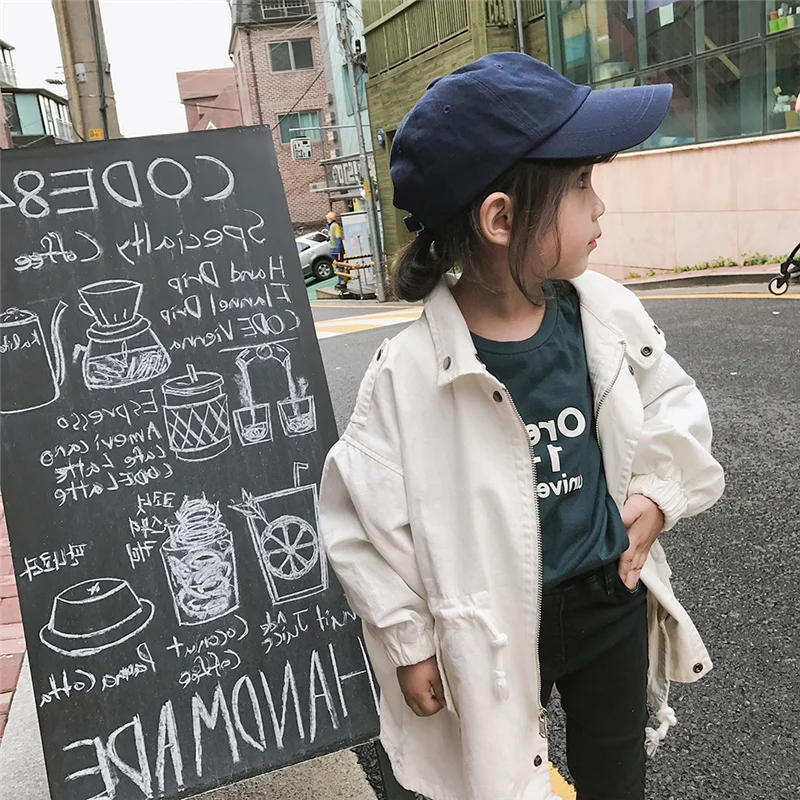 

2-6 years Kids Solid Color Loose Lashing Coat Children jackets Spring Autumn korean style Girls Fashion Casual Long Trench Coats