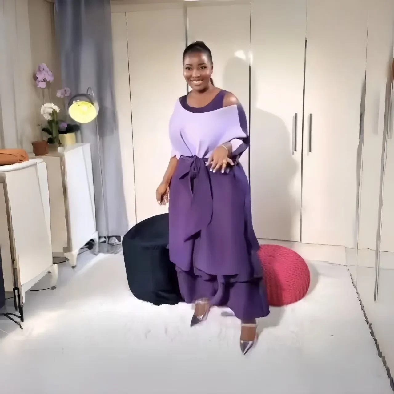 

Pleats Pleated Skirt Set Spring 2025 New African Pop-up Pleated Color Clashing Set Dress + Loose Casual Skirt Two-piece Set