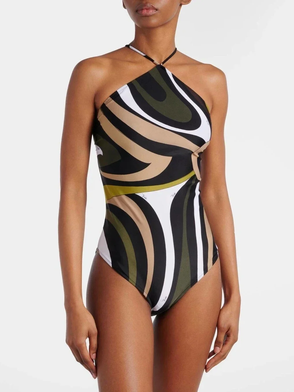 

Luxury Brand Pucci Halter Neck Print Tied Letters Trangle One Piece Women Bikini Beachwear Pool Backless Lady Bodysuit Swimwear