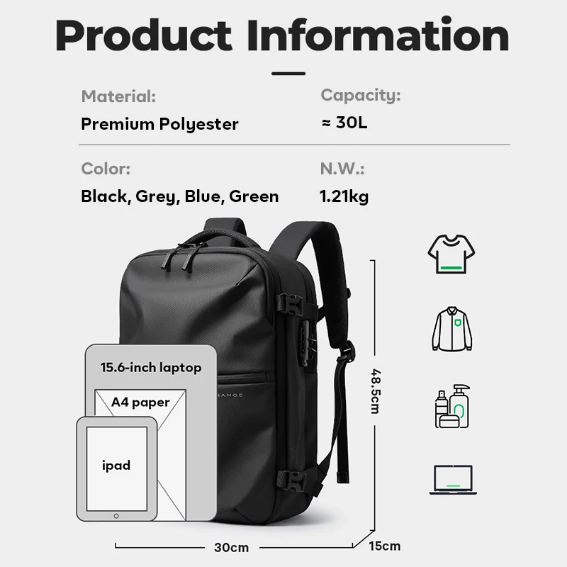 BANGE Hot New Anti-Theft Cabin Bag Wet And Dry Separation Travel Backpack for Men Women Hand Luggage 15.6 inch Laptop Backpacks