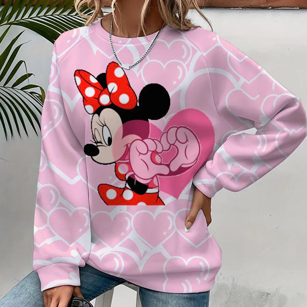 Disney Mickey and Minne Cartoon Anime periphery Women's round neck pullover Autumn and Winter fashion Couple's clothing pullover