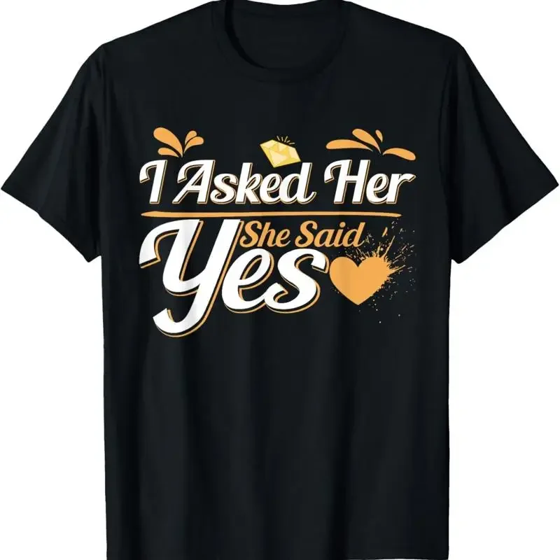 I Asked Her And She Said Yes Engagement Red Hearts Proposal T Shirt