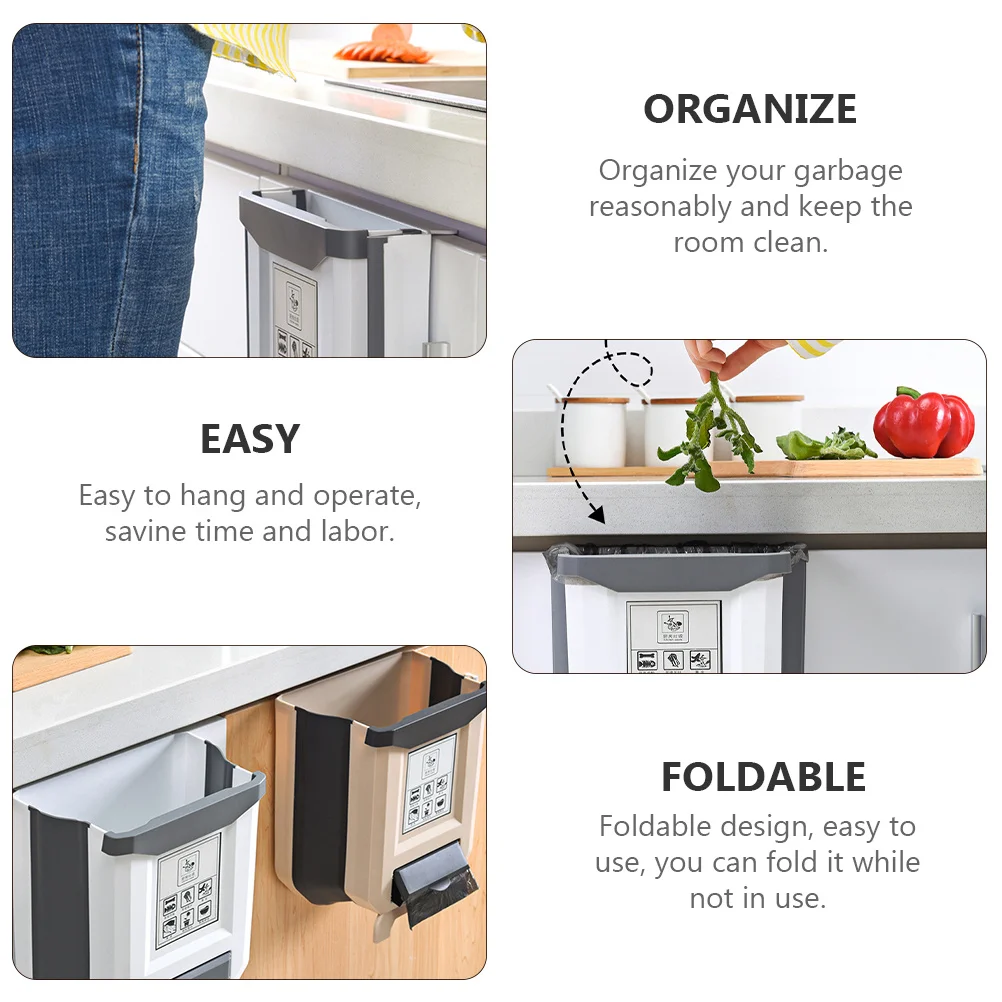 

1Pcs Hanging Trash Can Foldable Garbage Bin Plastic Wastebasket for Car Kitchen Office Use Hanging Trash Can