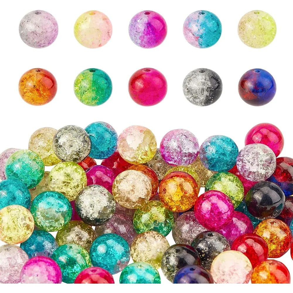 450pcs Crackle Beads 10 Color 6mm Handcrafted Lampwork Glass Round Beads Crystal Beads for Summer Beading Friendship Bracelet