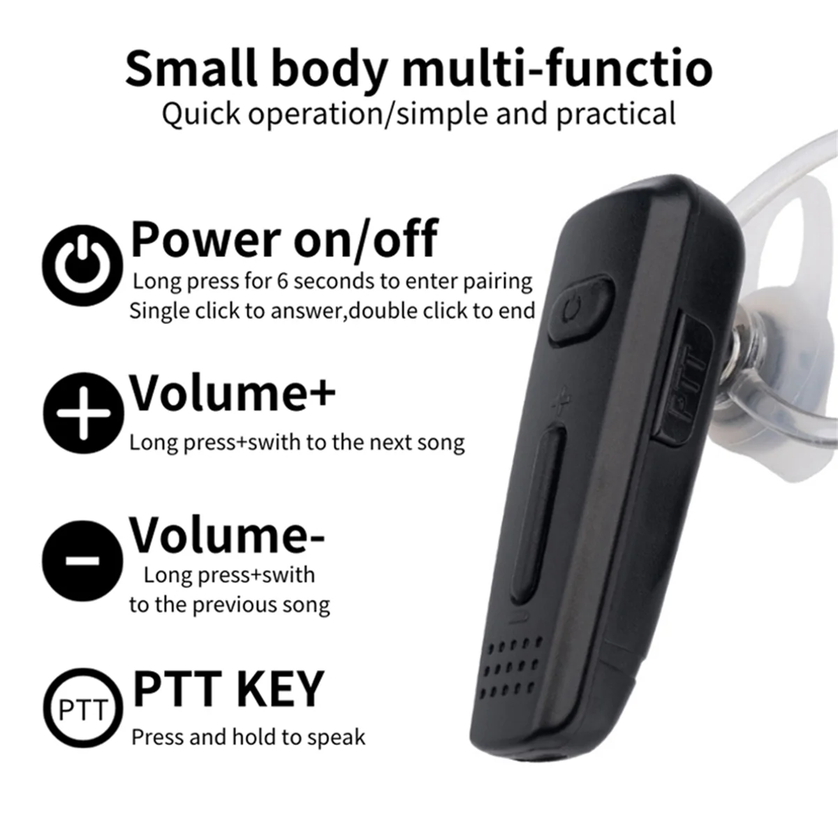 POP-lBluetooth écouteur sans fil mains libres casque avec Microphone pour talkie-walkie, téléphone android, ZL20 ZL50 ZL60