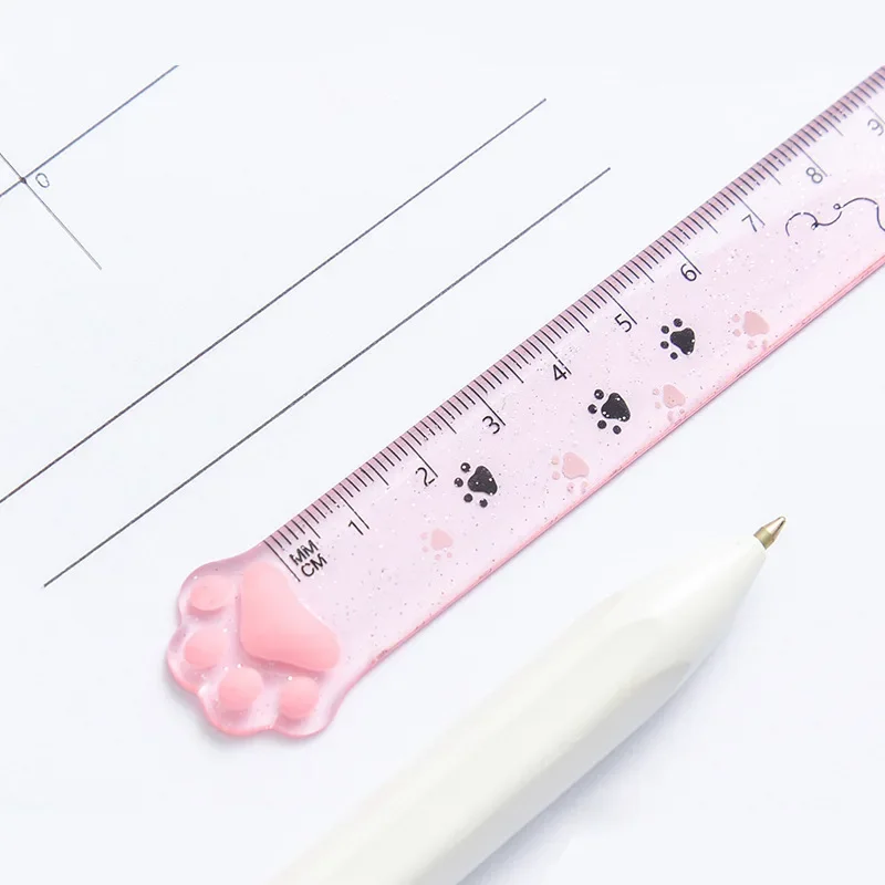 Student Prize Cute Cat Paw Plastic Straight Rulers Kawaii Kitty Rulers Funny Drawing Gift Korean Office School Measuring Drawing