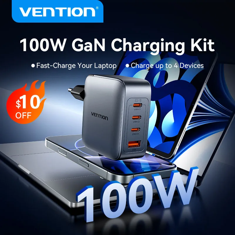 

Vention GaN 100W Fast Charger Kit for iPhone 16 15 14 PD3.0 Charging for iPad Pro Xiaomi Samsung USB Type C Mobile Phone Charger