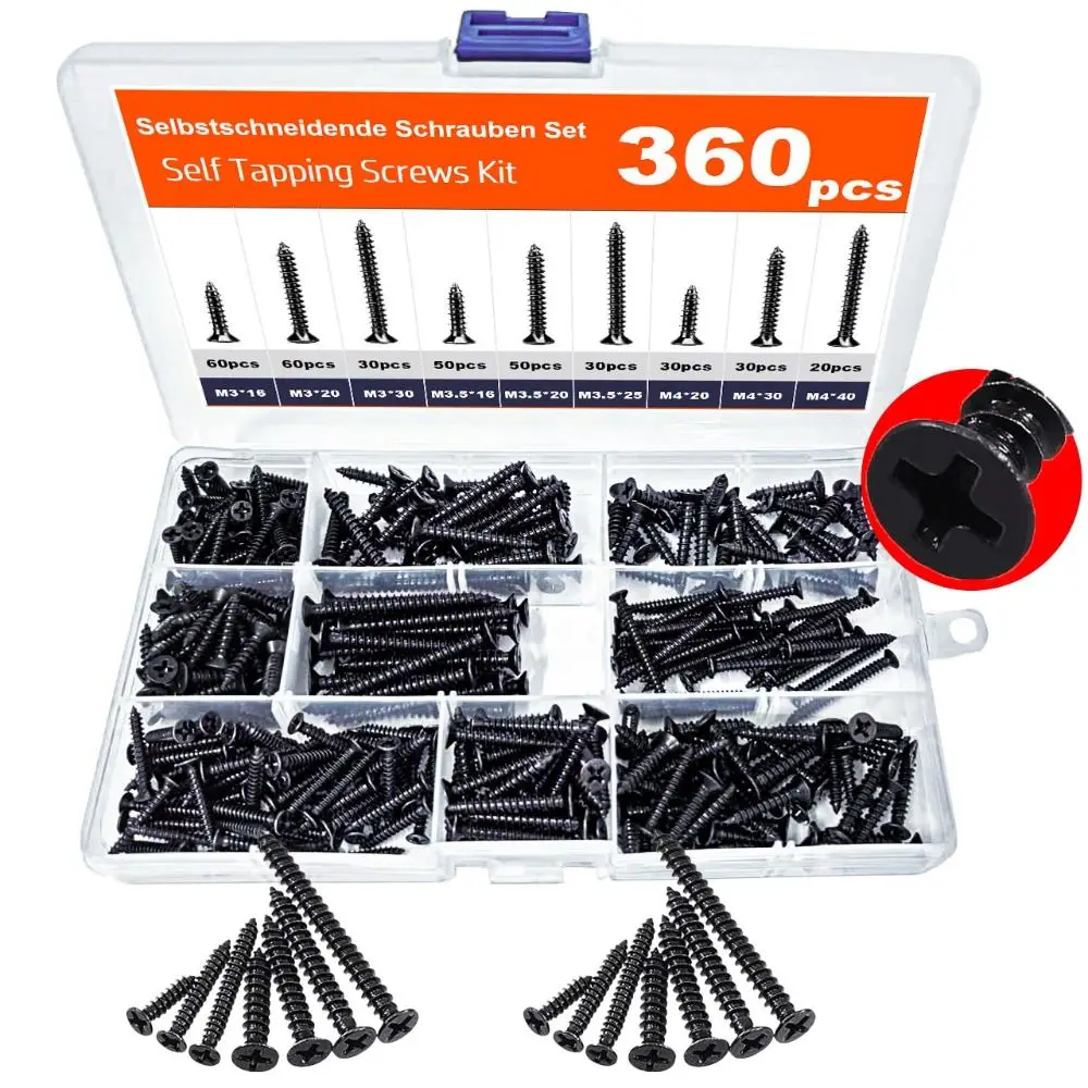 360 PCS M 3.5 Self-Drilling Wood Screws Wood Screw Carbon Steel Deck Screws Rust Resistant Coarse Thread Flooring Nails