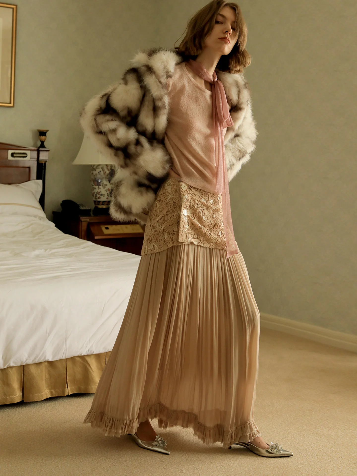 

Женская шелковая юбка Raynag Ele с драпировкой и кружевом, модная повседневная юбка-трапеция с высокой талией для города