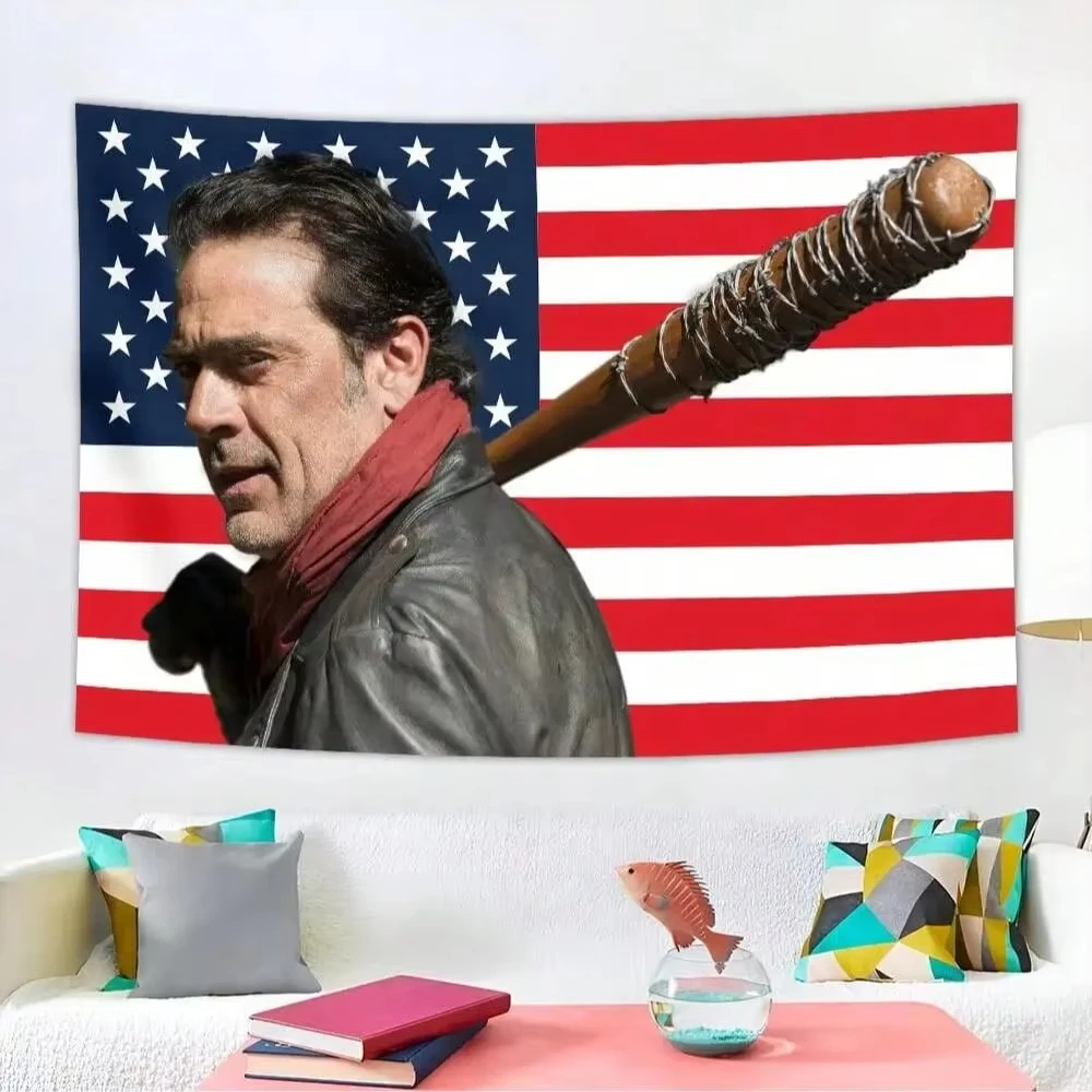 Negan-Wandteppich mit amerikanischer Flagge – Wandbehang mit Mann-Motiv für Schlafzimmer, Zimmer und Wohnheim-Dekoration, ideales Weihnachtsgeschenk, Flachdruck