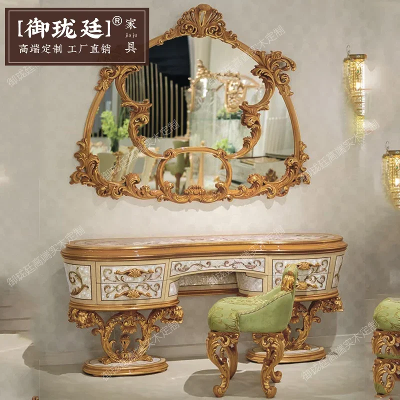 Palace solid wood dressing table, retro old craftsmanship, French court classical carving art, princess makeup table, makeup mir