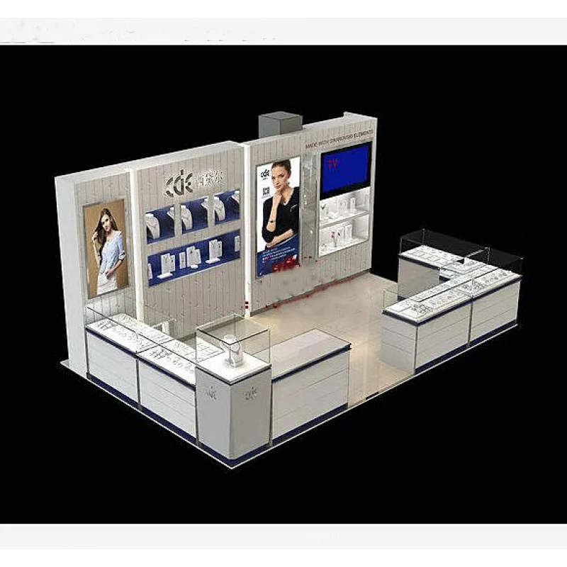 Custom, Modern Jewelry Store Furniture Jewelry Counter Design Glass Jewelry Showcase Kiosk Wooden Display Cabinet