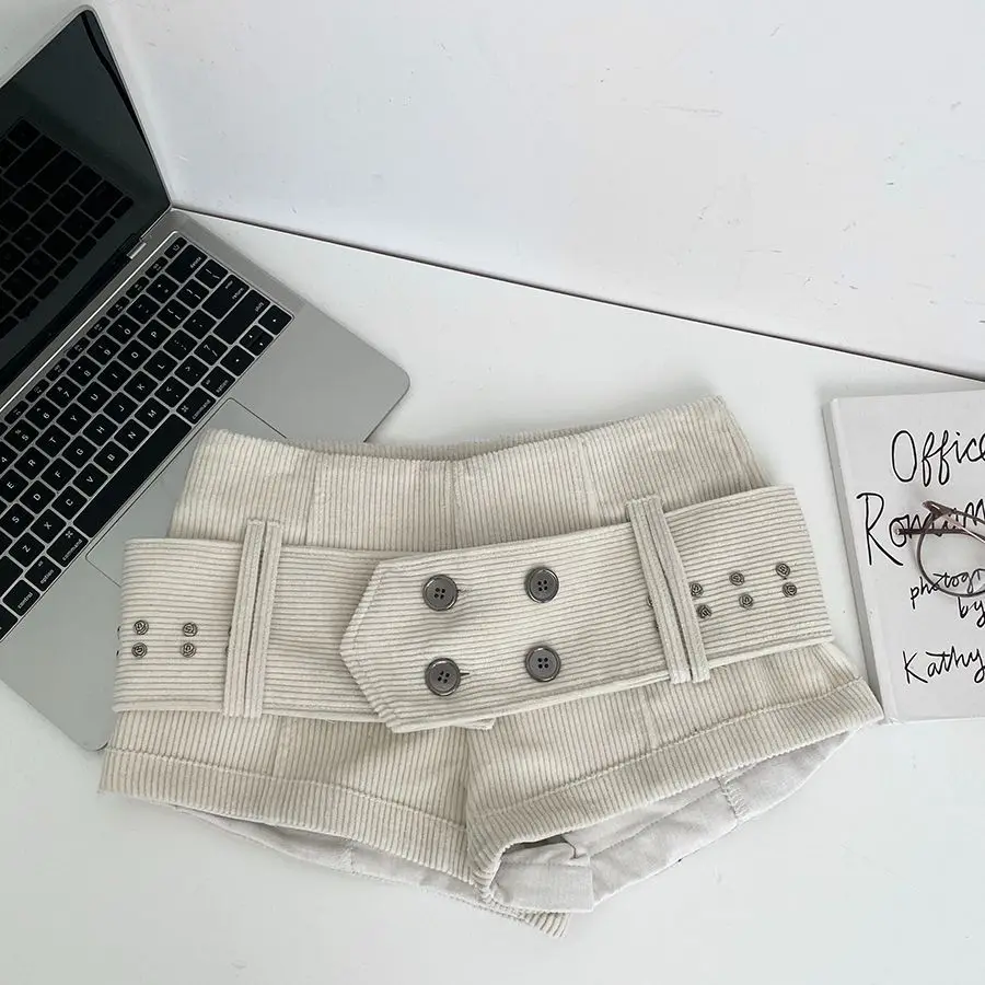 Retro Belt Low Waist Corduroy Shorts Women 2026 New Spice Girl Casual Y2k Shorts - Image 4