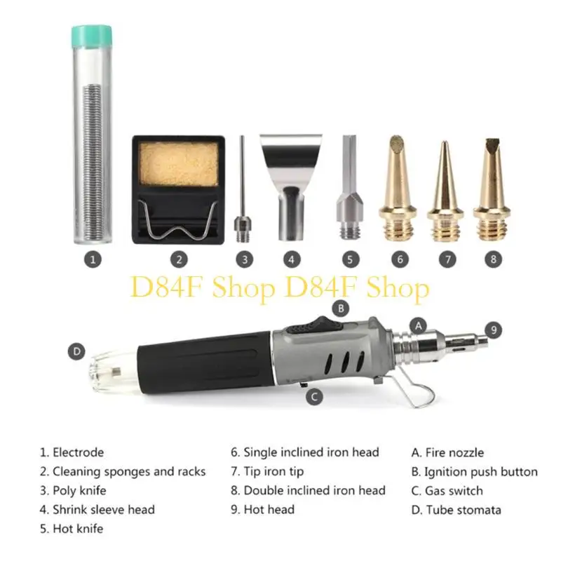 D84F Soldering Iron 10 In 1 Portable Cordless Welding Micro Solder Torch Heat-Gun Interchangeable Pen Tips