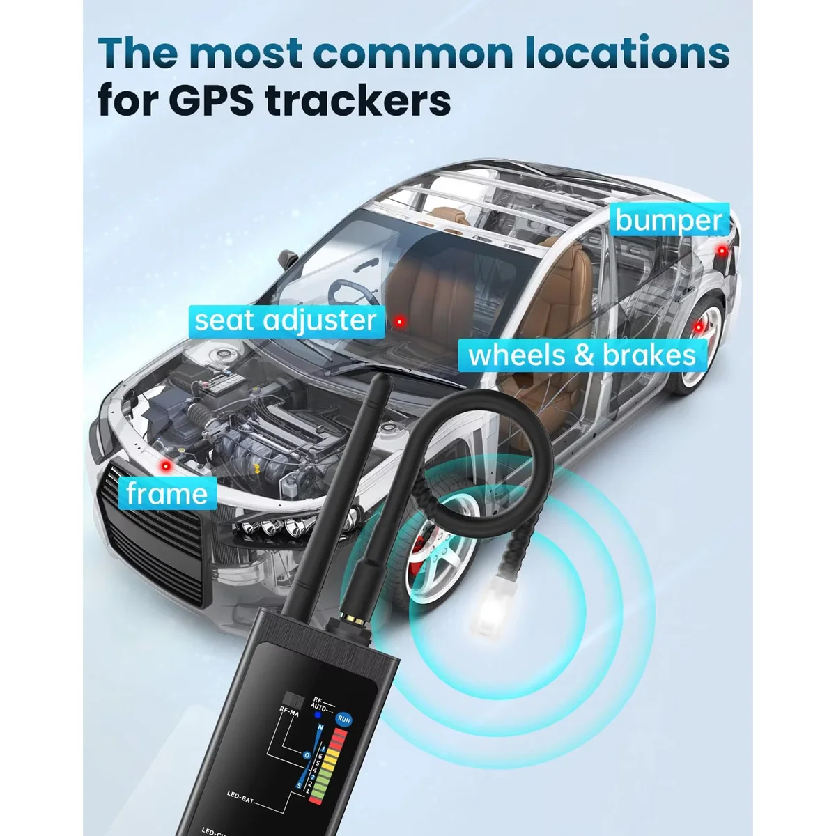 M8000 GPS Tracker Detector & Bug Sweeper - High Sensitivity RF Scanner 12GHz, Magnetic Detection, Auto Alarm, Infrared Filter