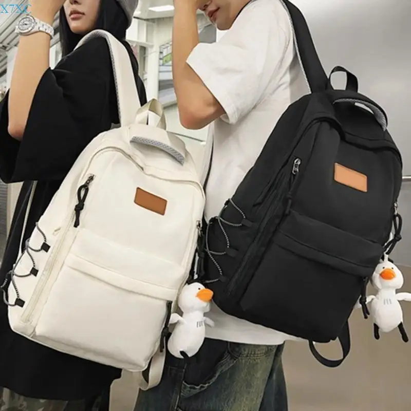 X7XC Japanese School Backpack for Teen Girls Boys Large Capacity High School College Book Bag Solid Color Zippered Daypack