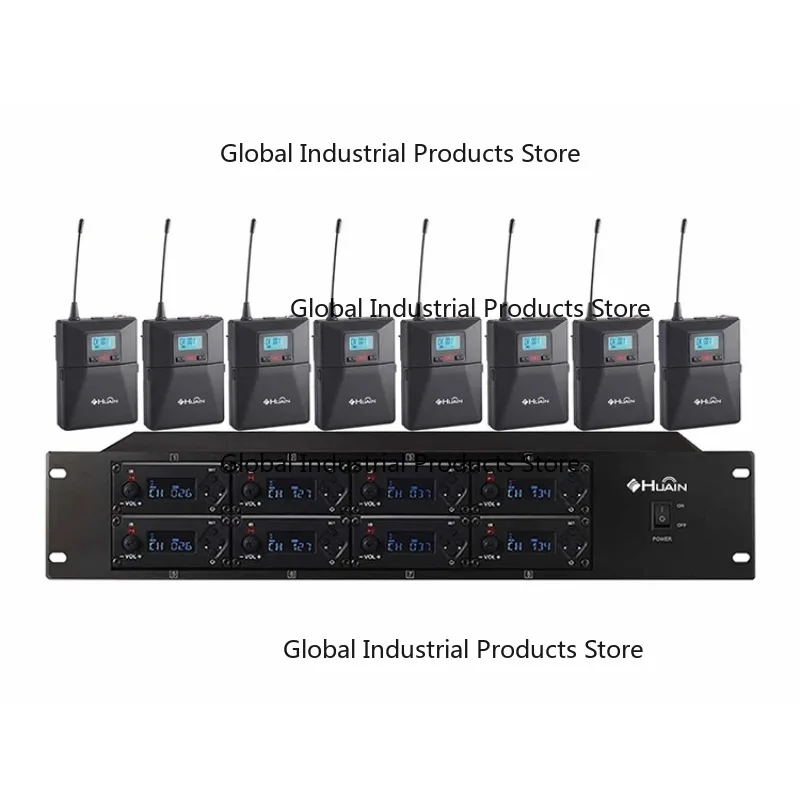 8-Channel Wireless Lapel Mic System Lavalier UHF Microphone Set for Conference Stage Church Lectures with Rechargeable Mics