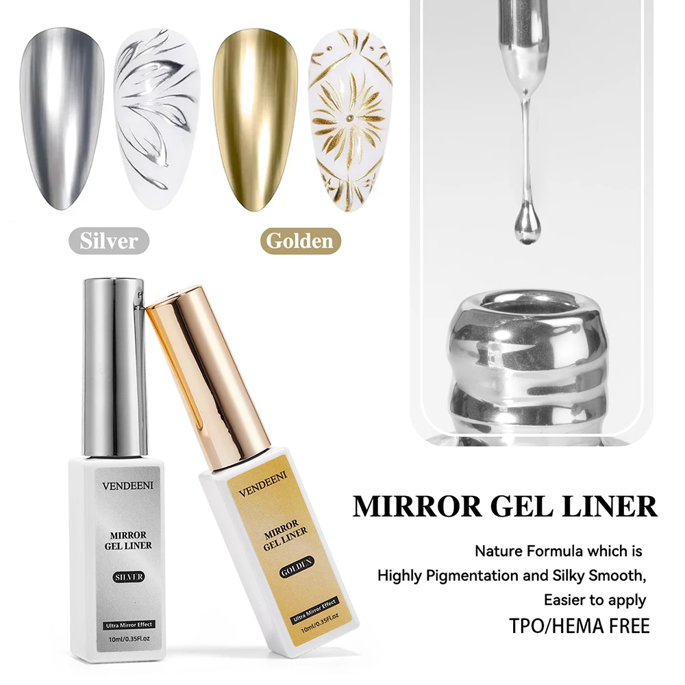 

Vendeeni Gold Silver Mirror Metal Liner Гель-лак для ногтей Набор граффити в полоску DIY Французский дизайн ногтей УФ-светодиодная живопись Гель-лак