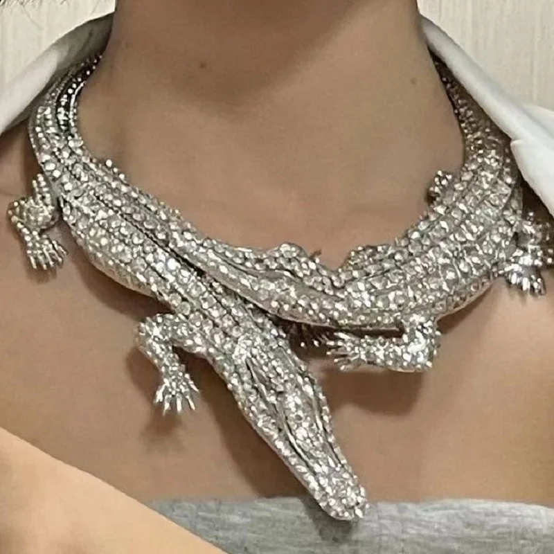 Fashion Double Crocodile Necklace Reptile Jewelry