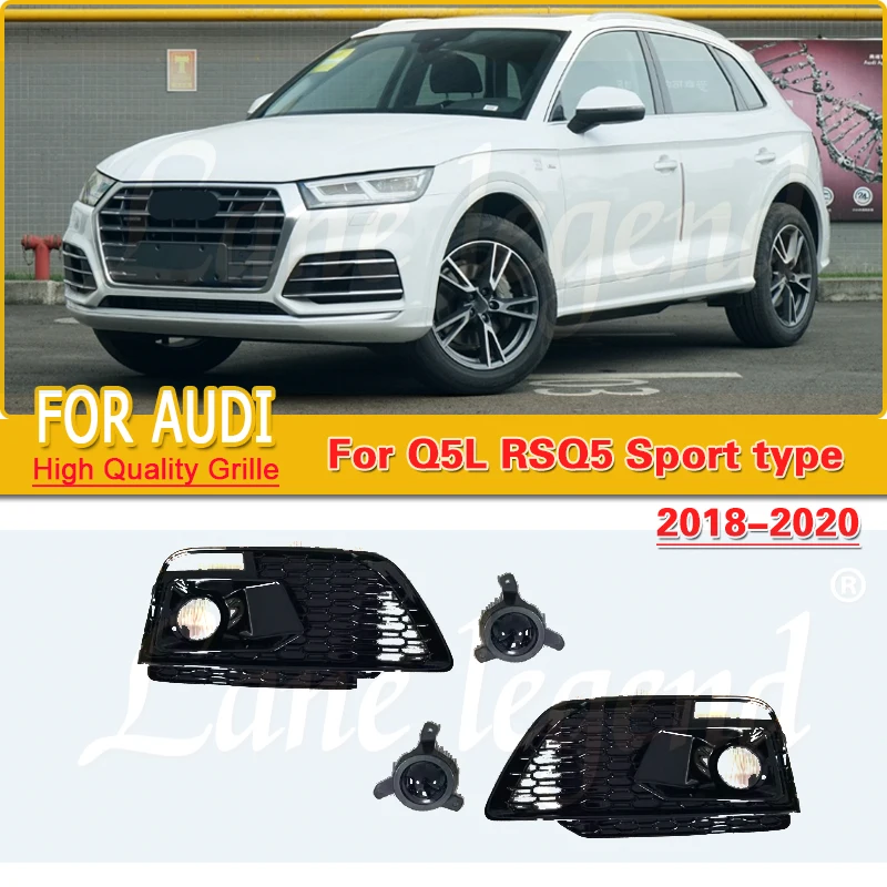 

Modify to RSQ5 Style Black Front Honeycomb Fog Lamp Grilles Cover Front Bumper Lower Grille For Audi Q5 Q5L 2018-2020 Sport type