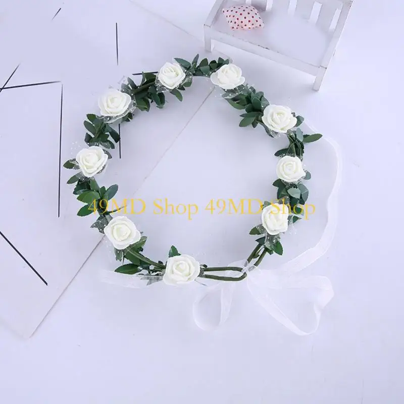 

49MD Rose Floral Wreath Elastic Headband Decorative Flower Headpiece Headwear For Home Decoration Or Festival Celebrations