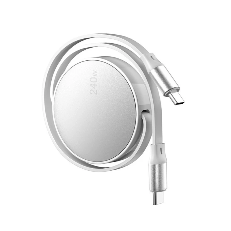 Retractable USB C to USB C Power Cable 240W Fast Charging 480Mbps Data Transfer Multple Device Compatibility