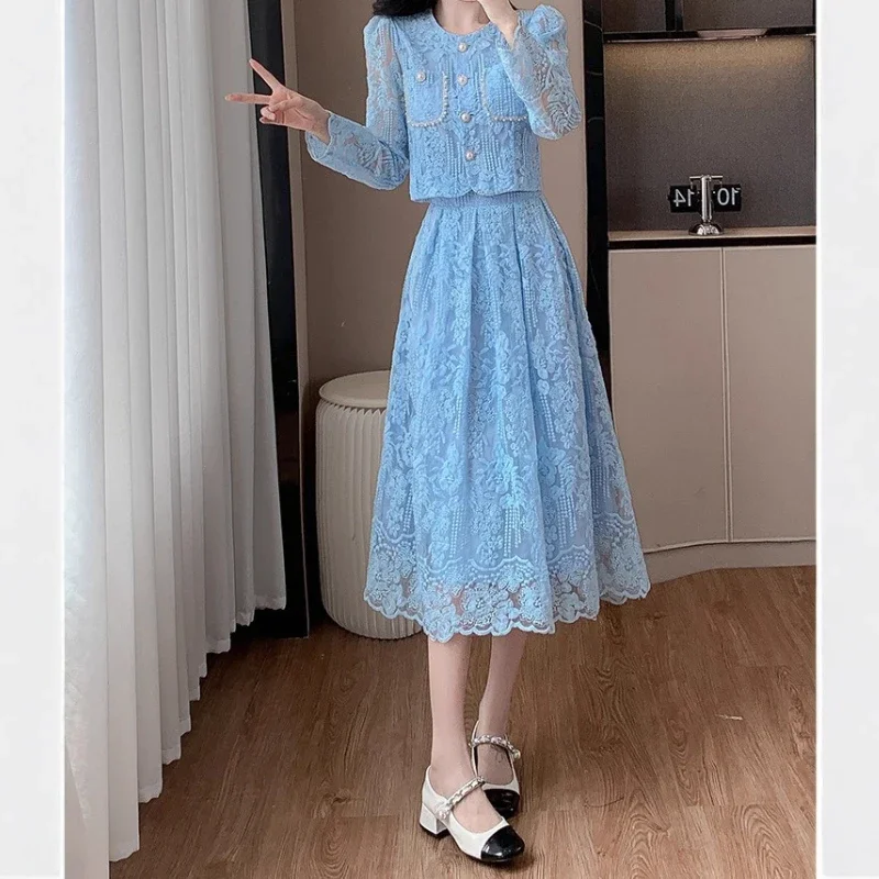 2026 High-end Embroidery Bead Crew Neck Long Sleeve Half Group Suit Wedding Gathering Church