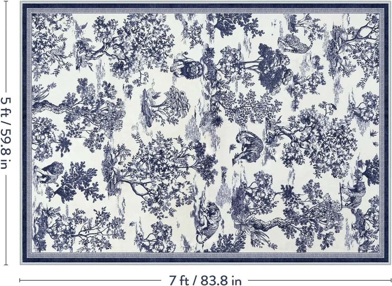 Washable Rug for Bedroom Dining Room Nursery Room,Soft Low Pile Non Slip,Vintage Animal Jungle Unique Classic Print Carpet Home