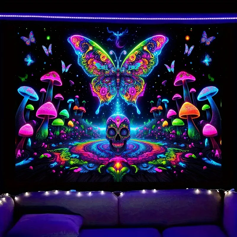 VIKAMA مخدر فراشة الجمجمة نسيج مع أجنحة النيون الموسيقى لعبة حفلة تدفق خلفية موضوع B & B غرفة ديكور #3
