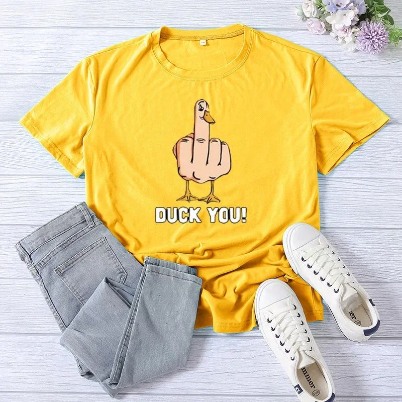 O Neck Loose T Shirt DUCK YOU Middle Finger Print T-Shirt Women Short Sleeve Shirt Summer Women Tee Camisetas Mujer Tops