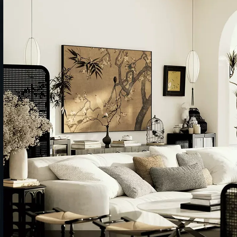

French medieval living room sofa background wall decorative painting Chinese retro style hanging painting artistic sense