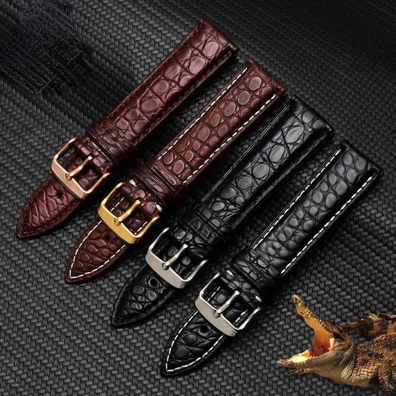 Crocodile Leather Watch Strap for Longines Tissot Mido Le Locle EBOHR Waterproof Sweat-Proof Soft Comfortable Watchband 20mm